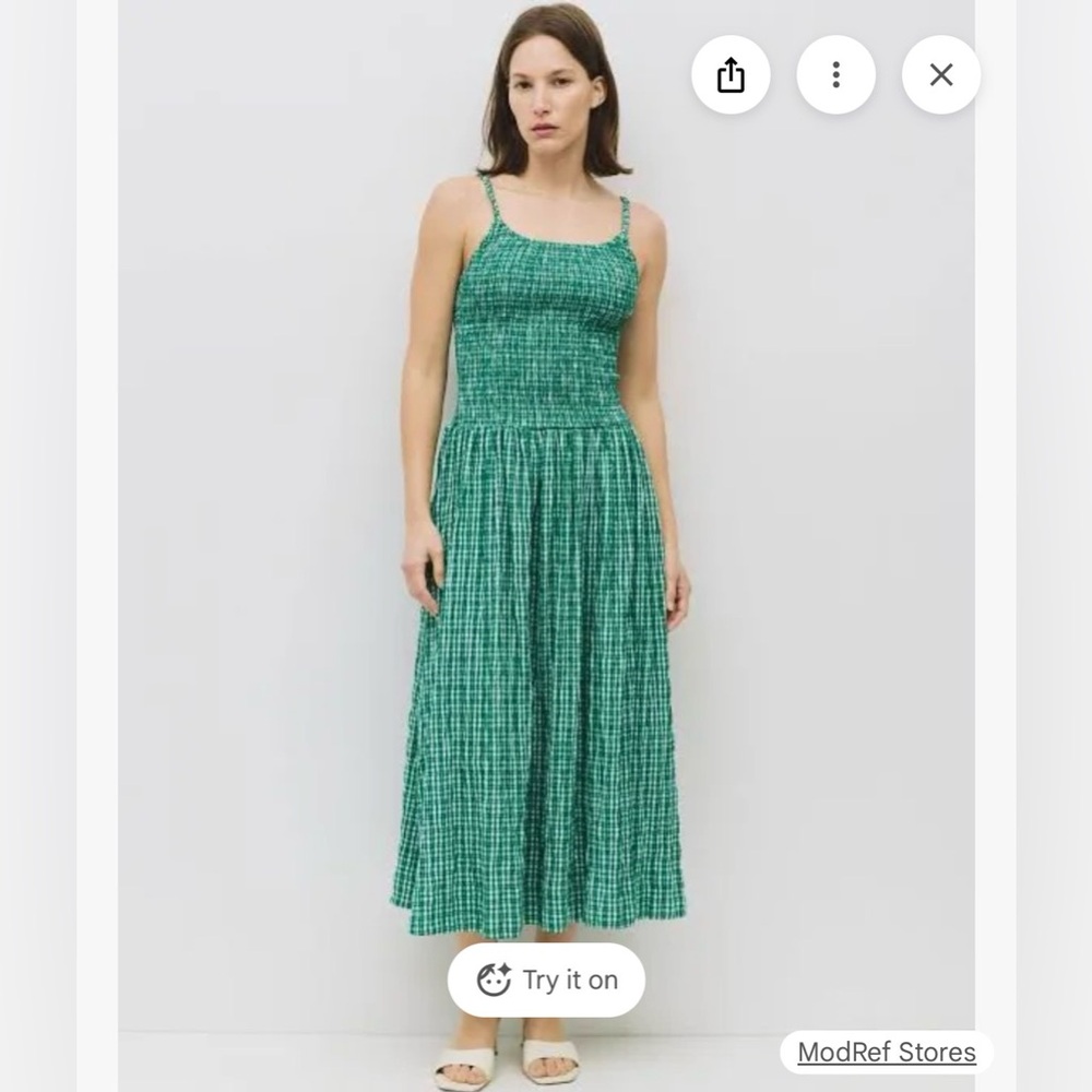All Row Smocked Plaid Midi Dress - Picture 6 of 8